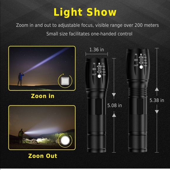 NEW! Tactical Flashlight Rechargeable Waterproof S1000 High Lumen Zooms 5 Modes - Picture 8 of 13